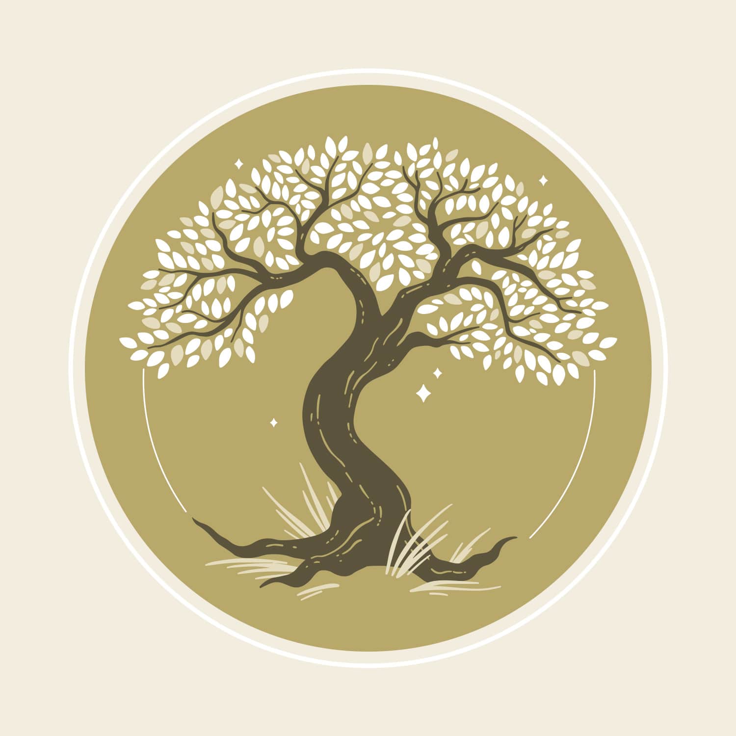 Dibujo de un bonsai en tonos verdosos